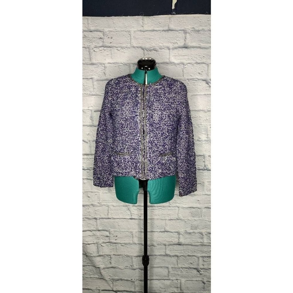 Chicos Women's Sweater Jacket Purple Heathered Long Sleeve Chunky Pockets S